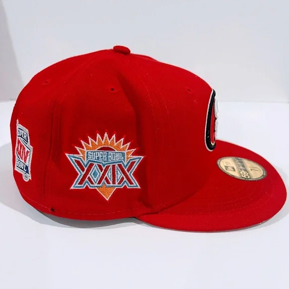 SF 49ERS RED Fitted Hat with Super Bowl Patches. Unisex. - Picture 3 of 6